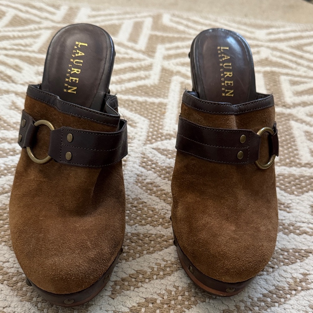 Lauren Ralph Lauren Brown Suede Clog Mules